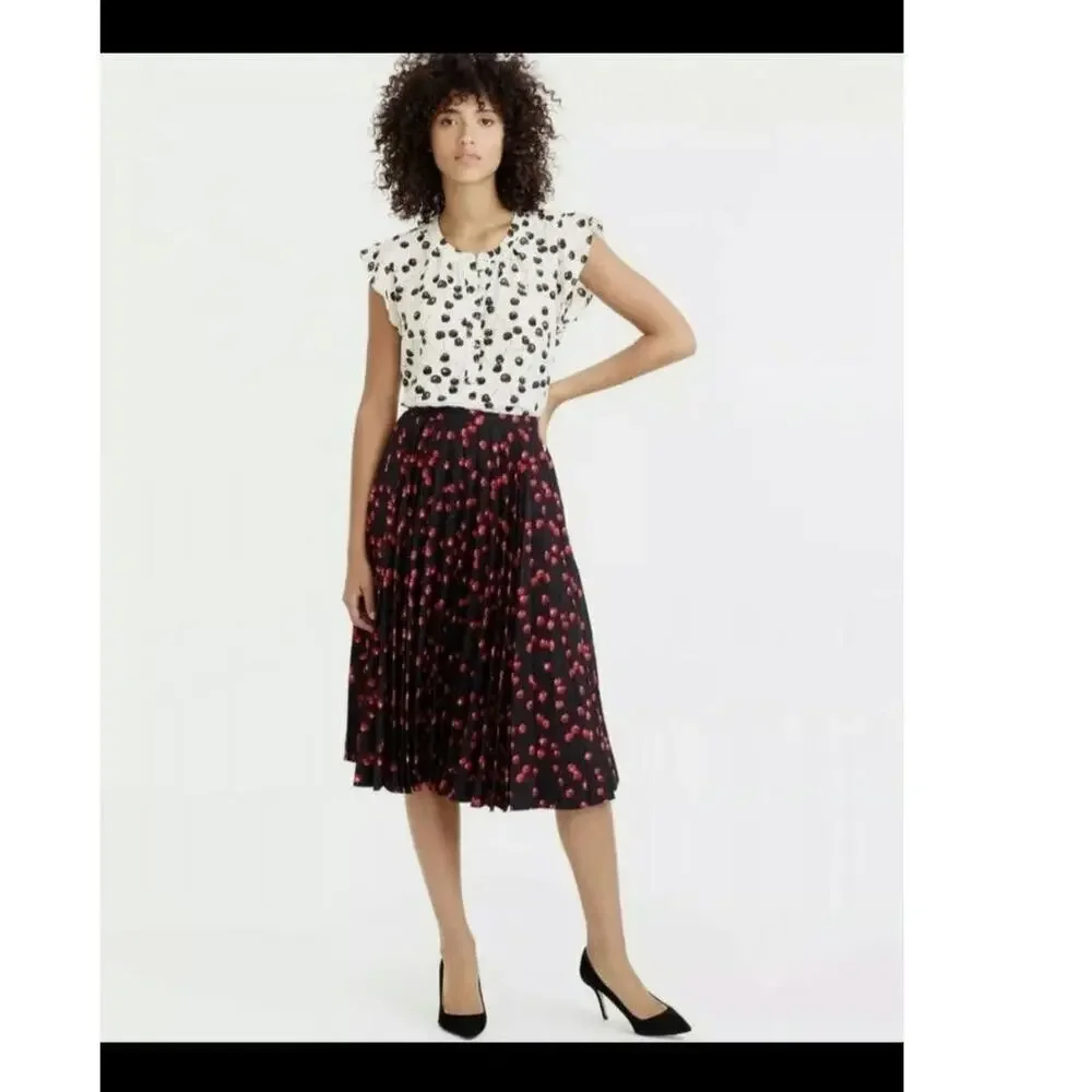 J.Crew Cherry Print Midi Pleated Skirt Size: 4